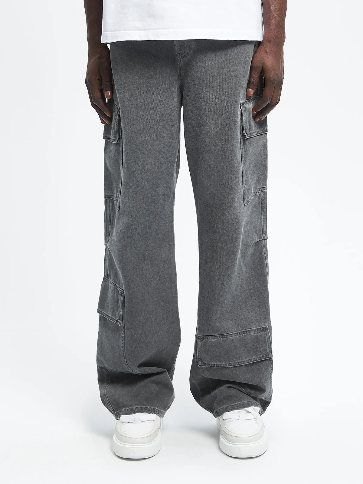 OIL WASHED CARGO PANTS - BLACK