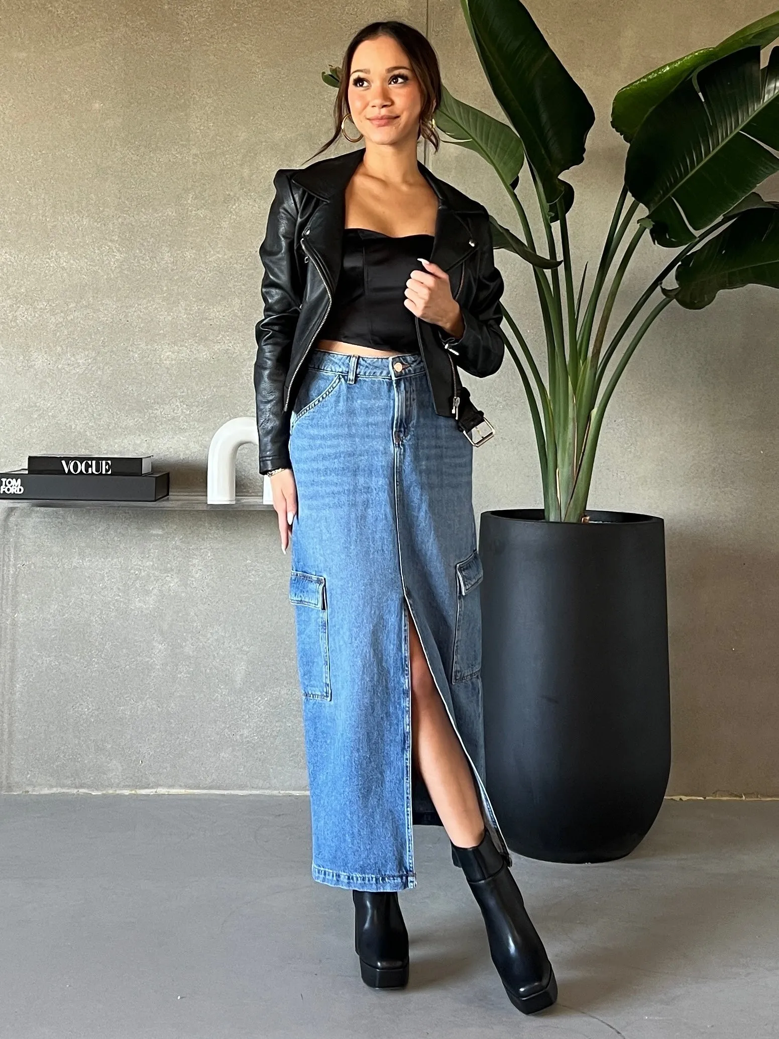 ONLY Laura Denim Cargo Maxi Skirt