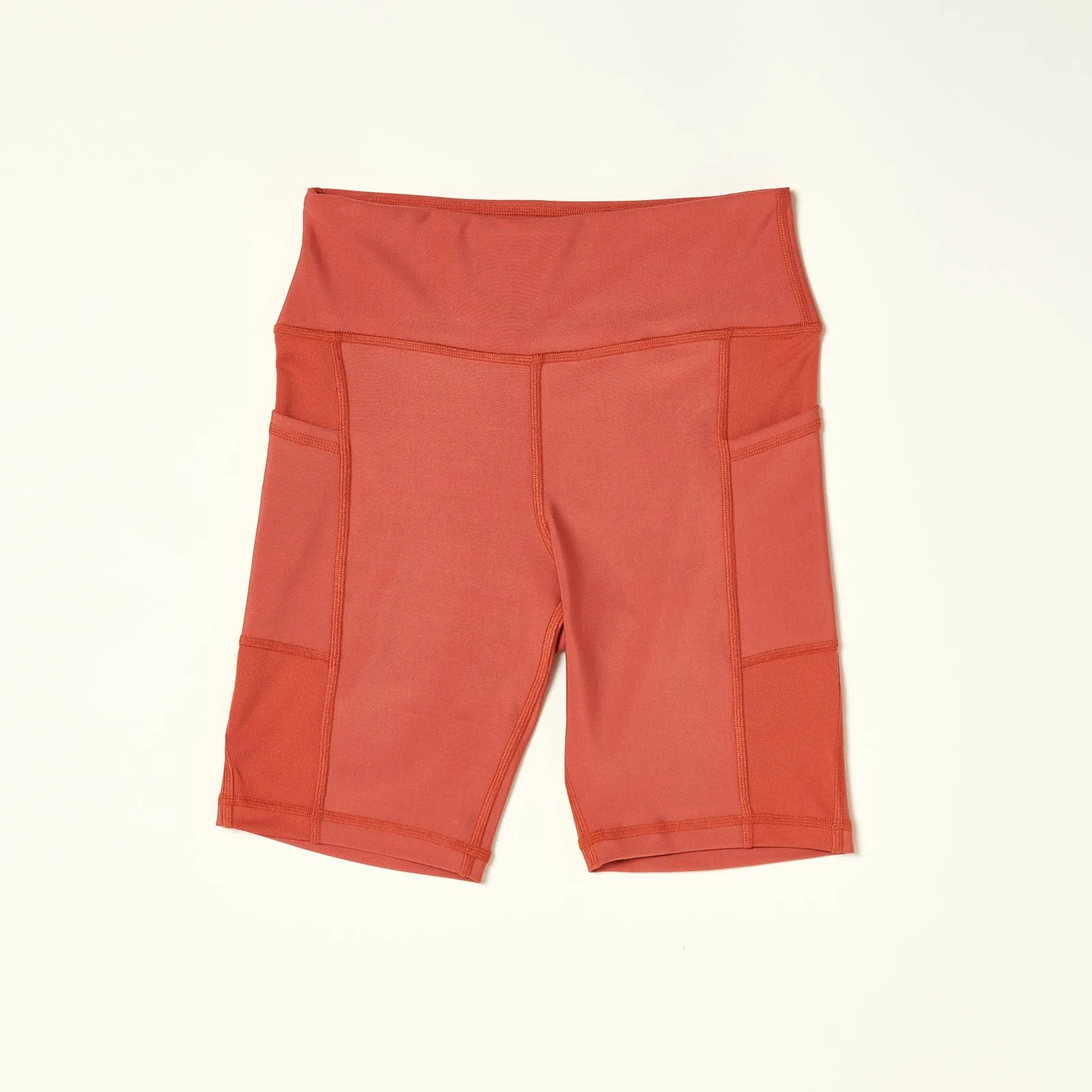 Over-Time Recycled Poly Biker Shorts in Hotsauce