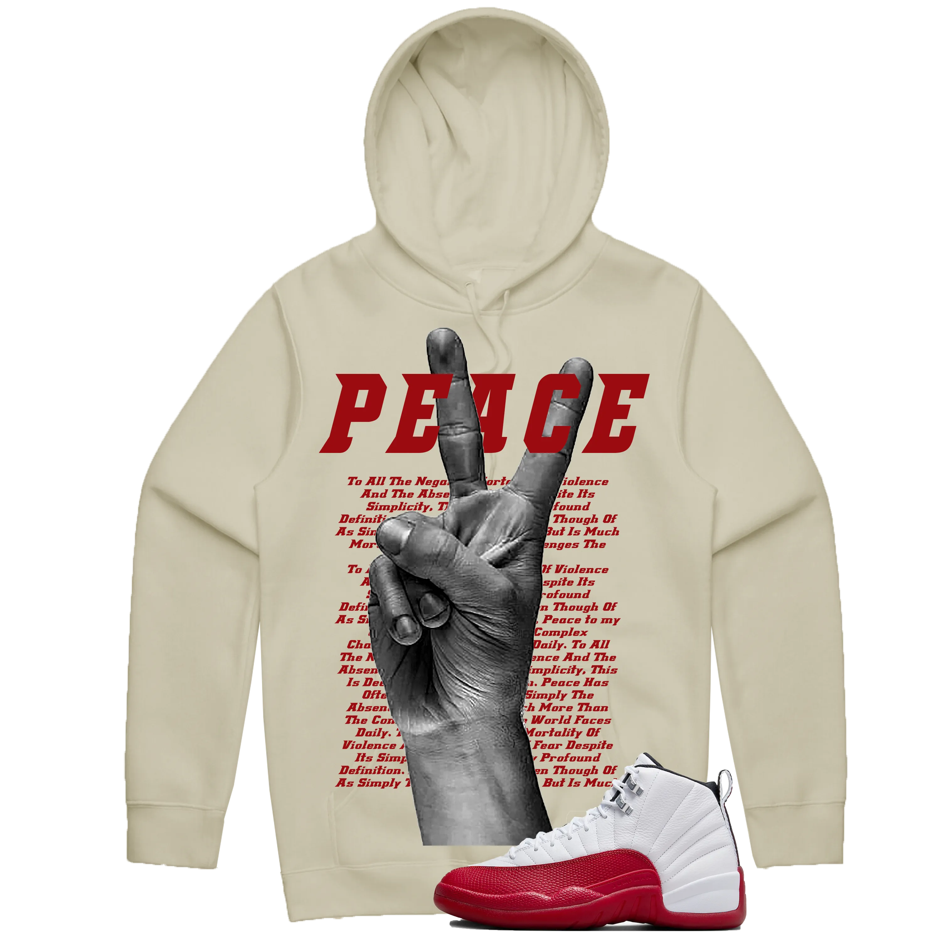 Peace Hand Hoodie (Sand/Red)