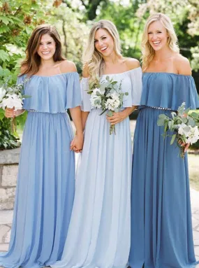 Simple Chiffon Bridesmaid Dress A Line Boat Neck Formal Party Dresses ER2167