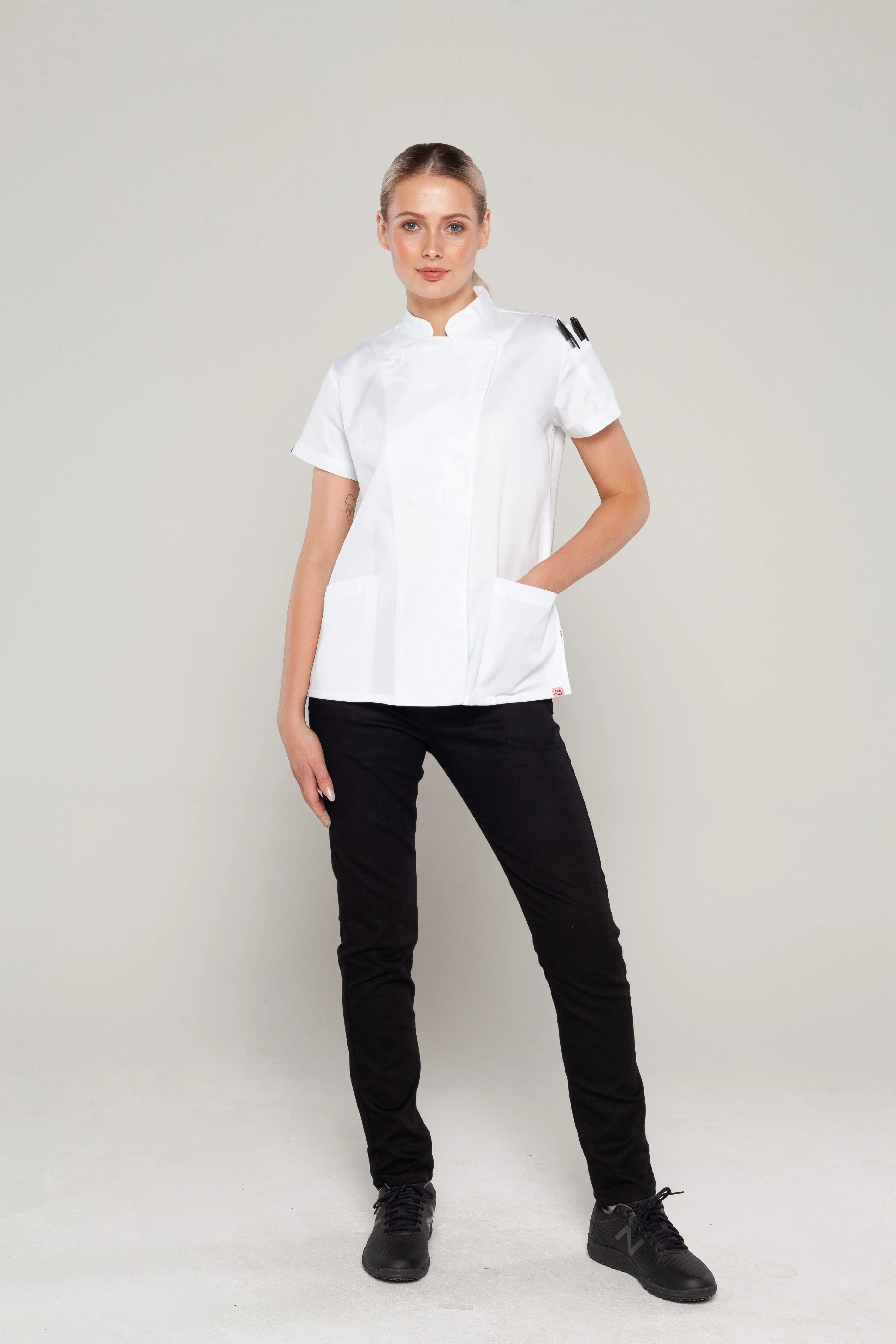 Sophia short sleeves white women's chef jacket