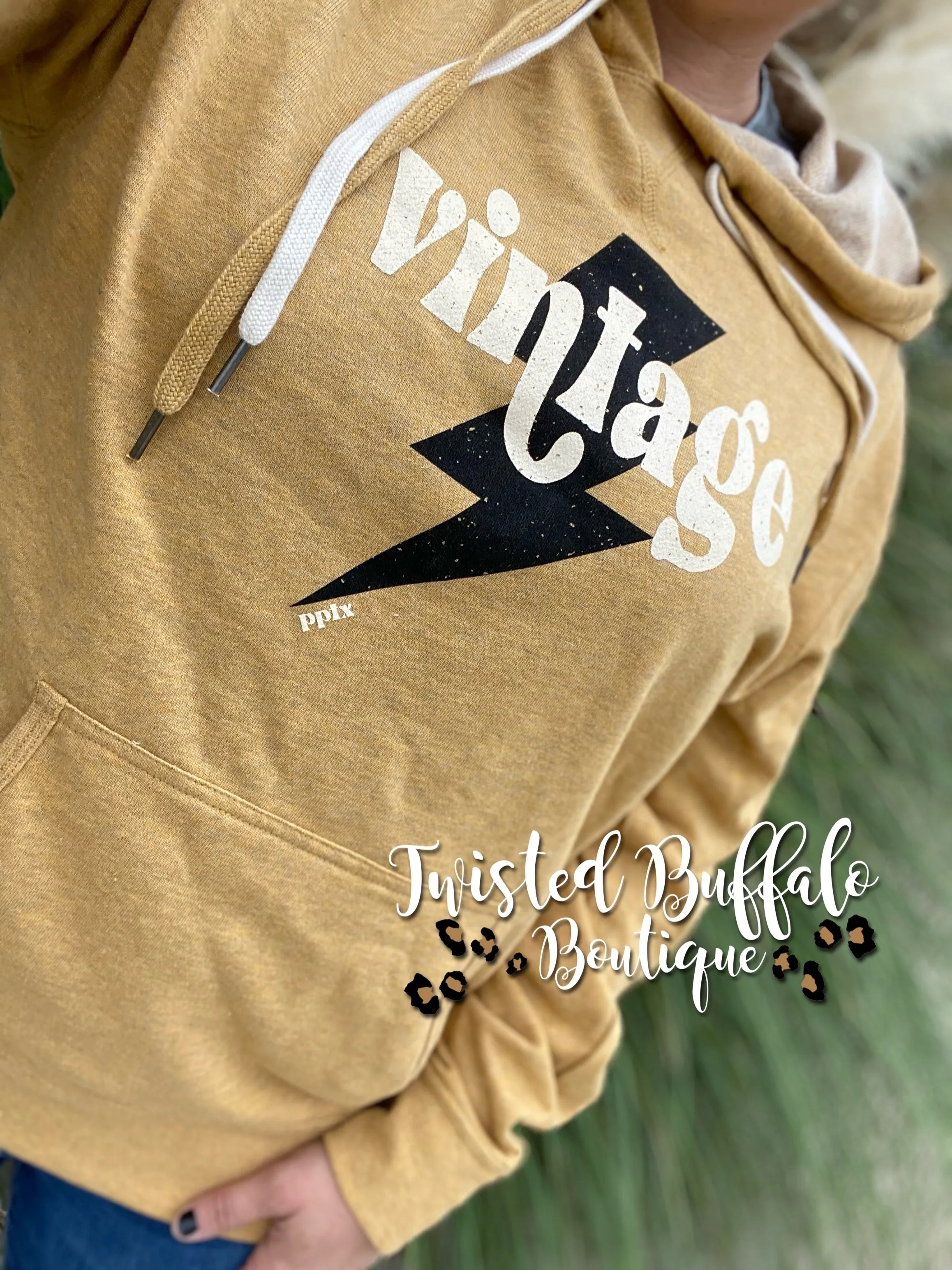 {VINTAGE} Heather Mustard French Terry Hoodie Sweatshirt