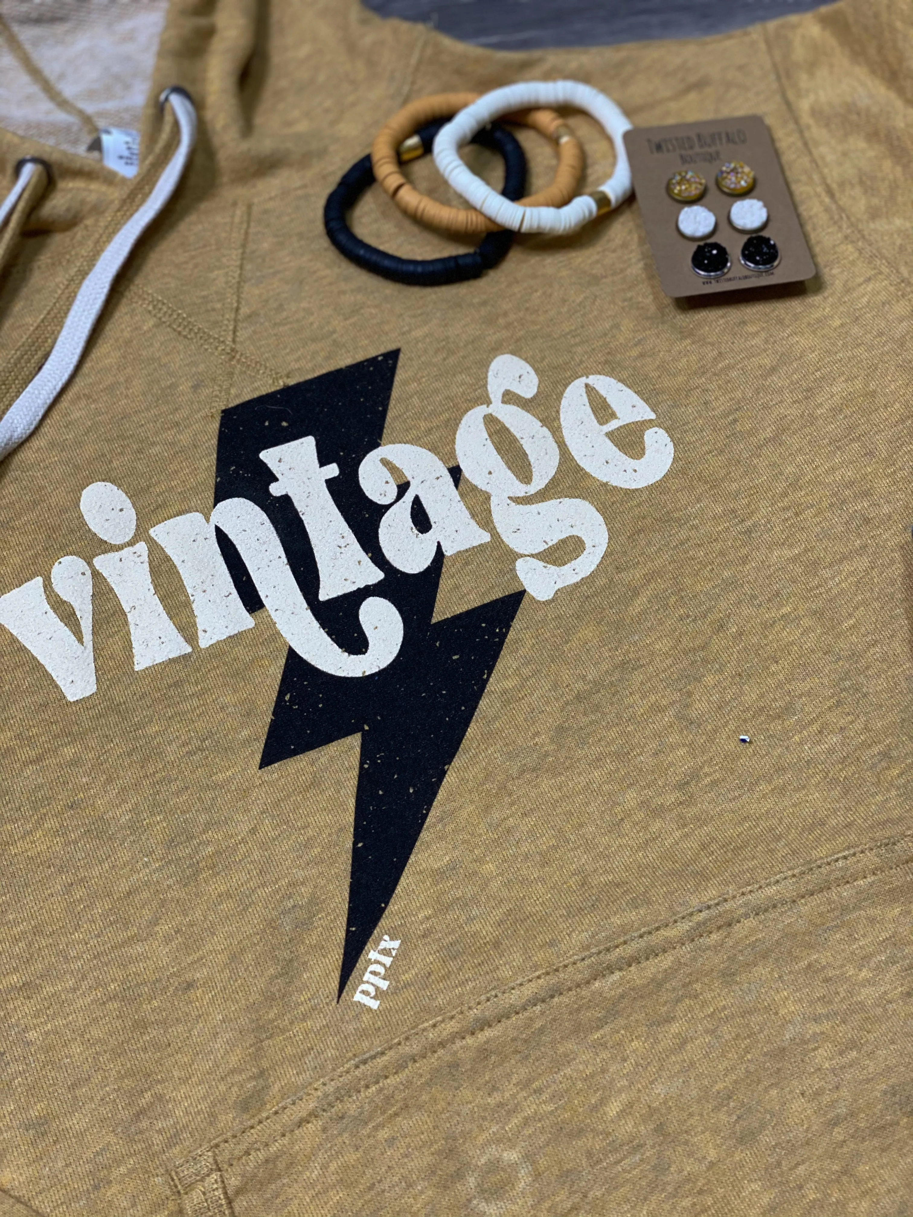 {VINTAGE} Heather Mustard French Terry Hoodie Sweatshirt