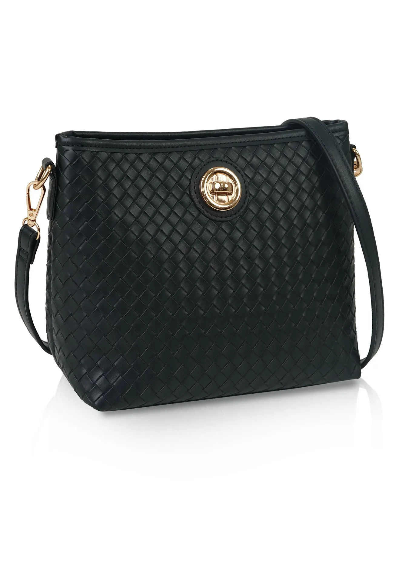 VOIR HANNAH Woven Embossed Zipper Crossbody Bag