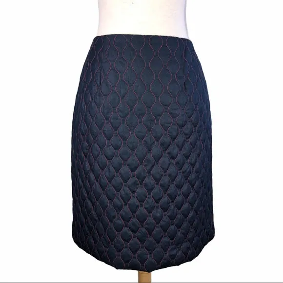 W By Worth Blue Quilted Red Stitch Skirt