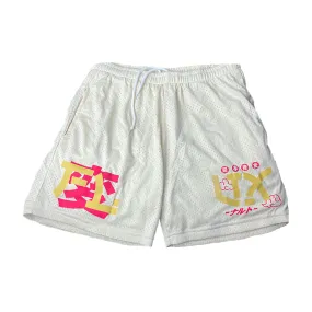 White Anime Mesh Shorts 5" Double Layered