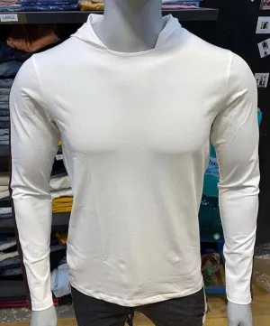 White Hooded Lycra Tee with Brown Side Stripe