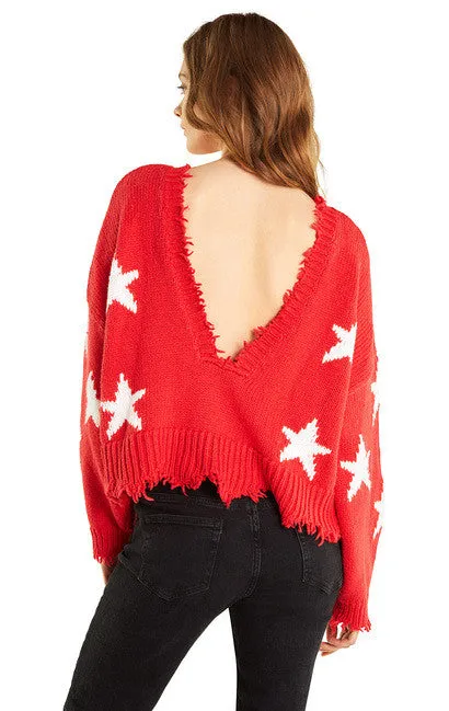 Wildfox Palmetto Sweater Stars Scarlet