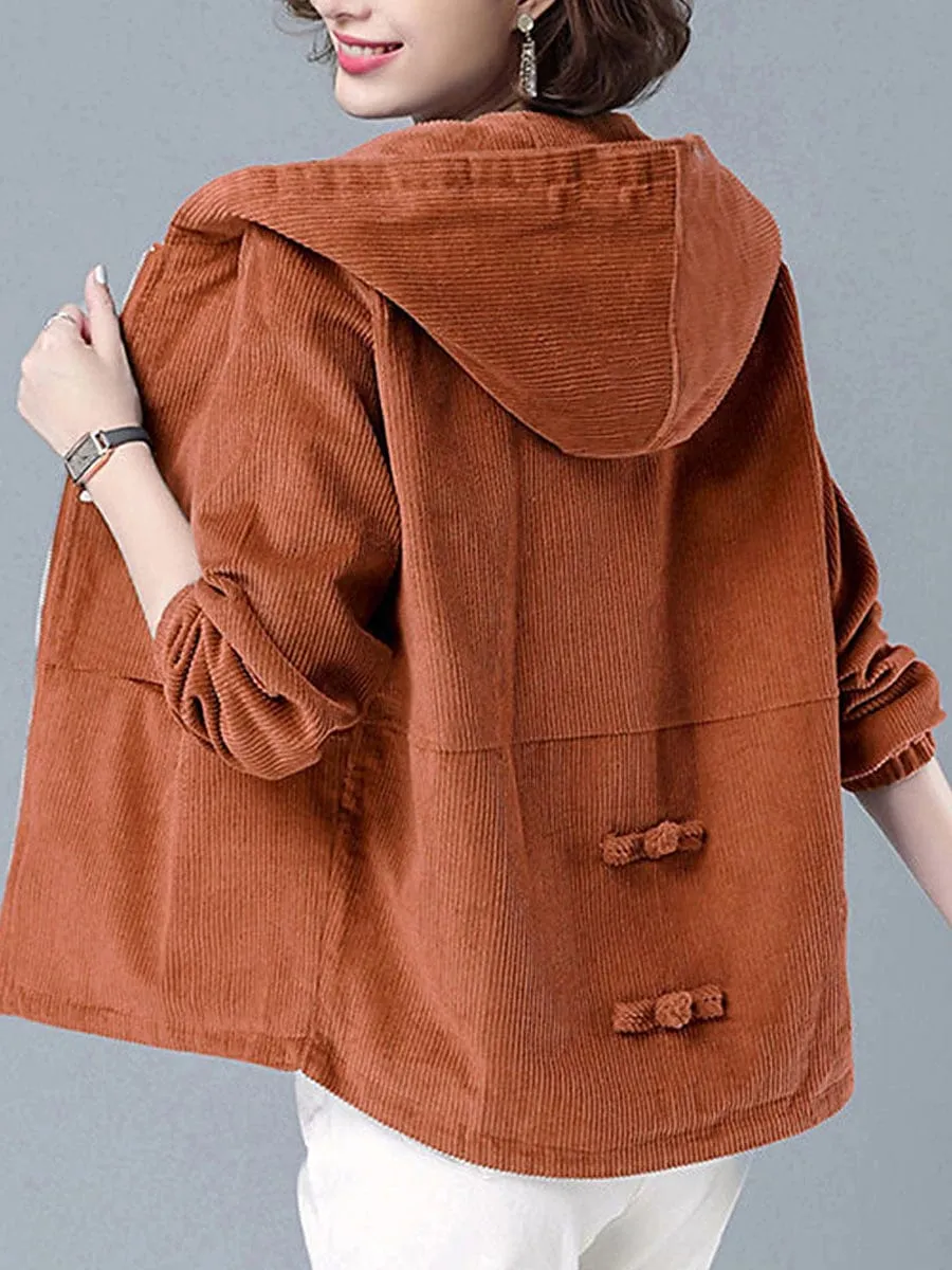 Women's Corduroy Hoodie Jacket with Chic Bowknot Detail